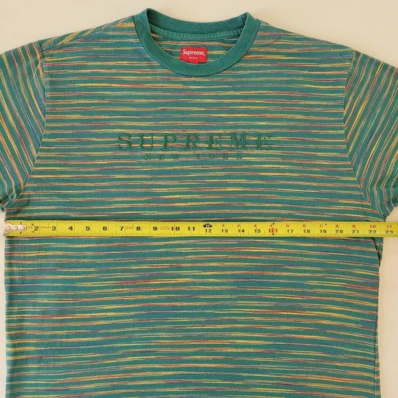 Supreme New York Static Stripe Short Sleeve T Shirt Large Green 100% Cotton - Picture 8 of 12